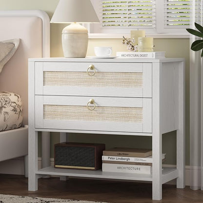 Xixini Nightstand wih 2 Drawers & Open Shelf, Small Mid Century Modern Night by Xixini