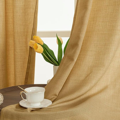 72 inch Long Linen Curtains for Bedroom 2 Panels, Caramel Brown | Light - Image 2