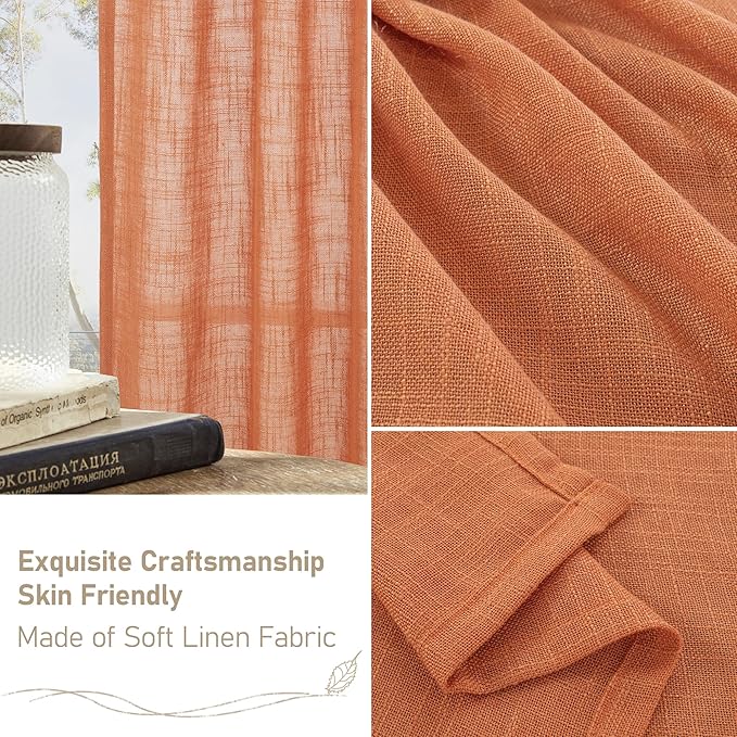 Linen Curtains for Living Room 72 Inch Length, Bronze Grommet Light Filtering - Image 6
