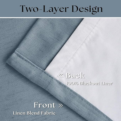 Dusty Blue Pinch Pleat 100% Blackout Linen Curtains 2 Layers 45 Inch Long | - Image 3
