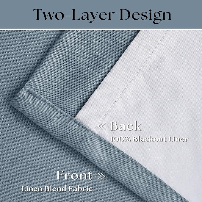 Dusty Blue Linen Black Out 120 Inch Curtains - Image 4