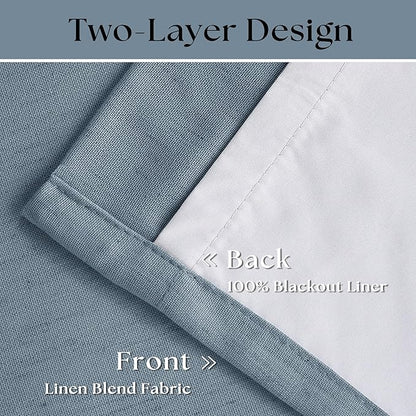 Dusty Blue Pinch Pleat 100% Blackout Linen Bedroom Curtains 96 Inch Length | - Image 4