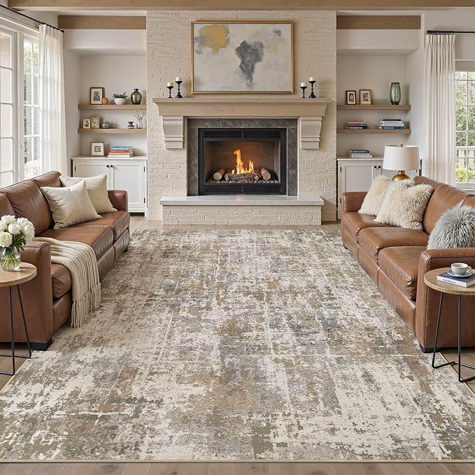 DMOYEST Area Rug Living Room Rugs 10x14 Washable Abstract Carpet | Neutral - Image 8