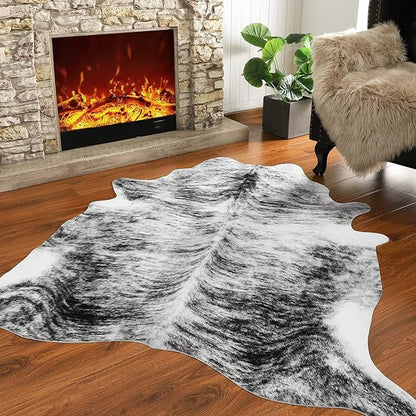 Western Faux Cowhide Rug, Animal Cow Hide Rug, 3.6 x 2.3 Ft Black | Premium - Image 3