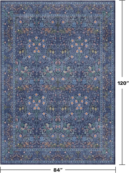 Vintage Dark Blue Living Room Rug, 7x10 Washable Large Area Rugs - Image 2