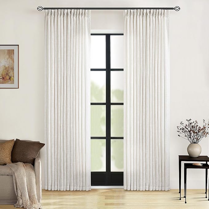 Cream Ivory Linen Curtains 80 Inches Long 2 Panels Pinch Pleated Natural | by Twodrapes