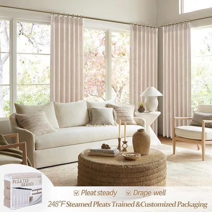 Unique Thick Natural Linen Pleat 86 Inch Curtains 2 Panels Set - Image 4