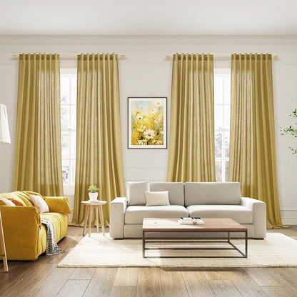 Gold Linen Curtains 102 Inches Long Rod Pocket Back Tab Drapes 2 Panels Set - Image 7