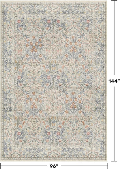 Washable Light Blue Non Slip Bedroom Rug, 8x12 Large Area Rug - Image 2