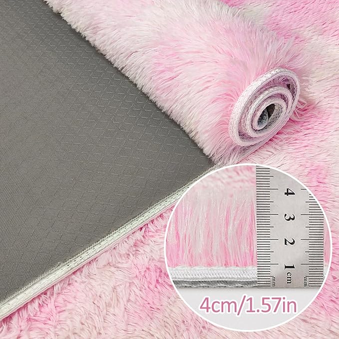 Small Area Rug for Bedroom 3x5ft Mini Tie-Dye Pink Fluffy Rug Mat Bedside Throw - Image 5