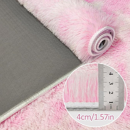 Super Soft Fluffy Living Room Area Rug 2x8 ft Tie-Dyed Light Pink Shaggy Furry - Image 5
