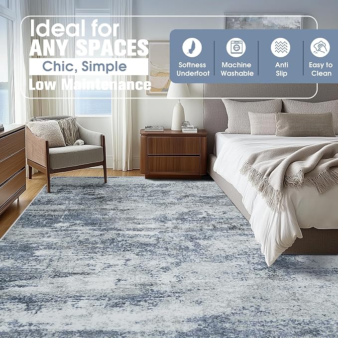 Aelenmu 10x14 Area Rugs for Living Room Washable Dining Room Blue Grey | Modern - Image 2