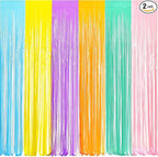 BRAVESHINE Tinsel Foil Fringe Curtains - 2Pcs 3.2x8.2ft Pastel Colourful Photo Backdrop for Sweet Birthdays Easter Bunny Bridal Shower Fairy Kids Candy Donut Party Decorations