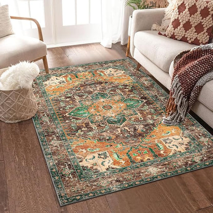 Yamaziot Washable Area Rug, 4x6 Non-Slip Boho Living Room Bedroom Rug | Stain by Yamaziot