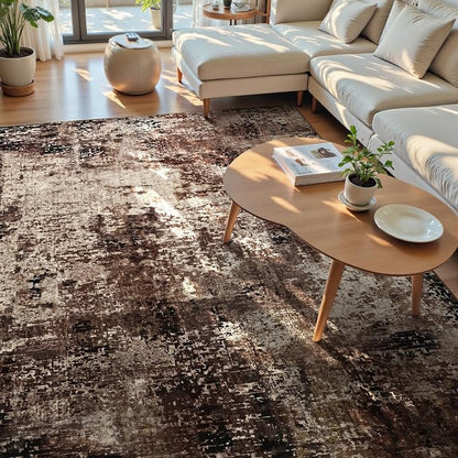 Ompaa Living Room Rug 8x10 Brown Area Rugs Machine Washable Abstract Coffee - Image 3