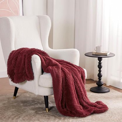 Bedsure GentleSoft Fuzzy Sherpa Faux Fur Twin Blanket Burgundy Red Cozy Gifts - Image 6