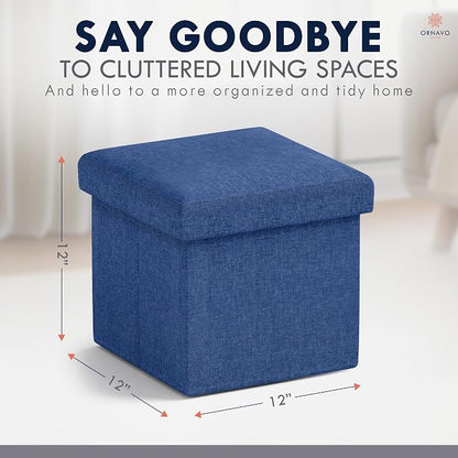 Ornavo Home Small Storage Ottoman Foldable Collapsible Cube Square Linen - Image 2