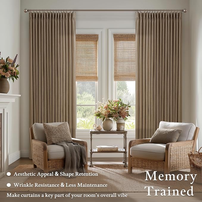 Pleated Linen 120 Inches Light Filtering Dark Brown Ceiling Curtains 50W | - Image 4