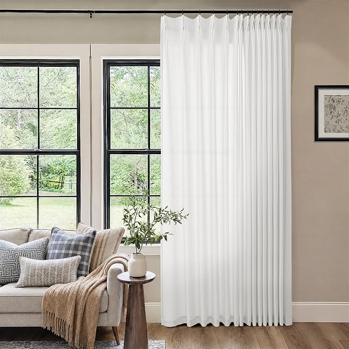 Ivory Linen Sheer Pleated Curtains 84 Inches Long 100 Inch Wide | Light by DUKIYO