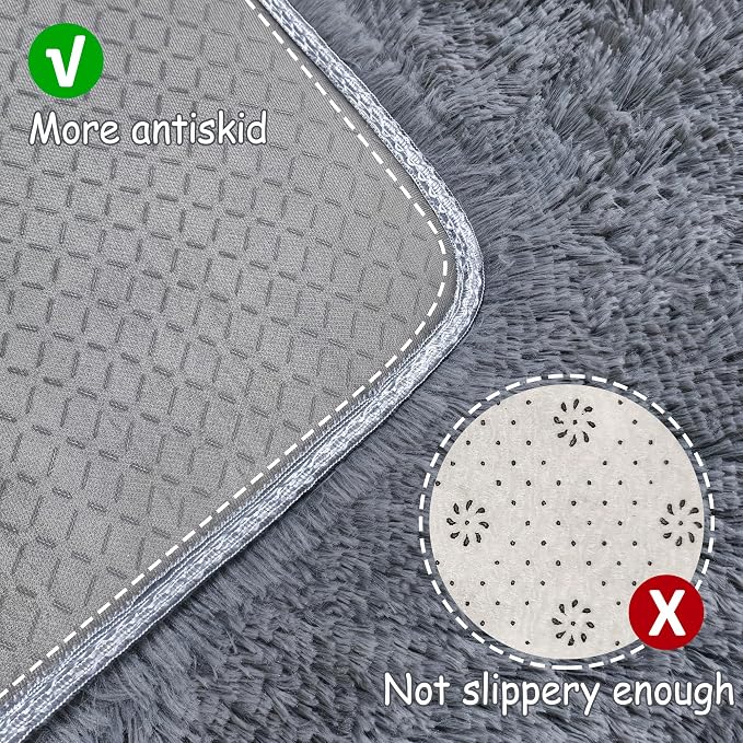 2x6 Bedside Area Rugs for Bedroom Soft Fluffy Shag Grey Rug for Hallway - Image 4
