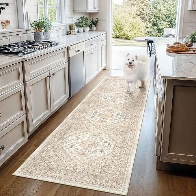 Kitchen Runner Rug Non Slip Washable Rugs 2.5x10, Cream/Beige | Soft Ultra-Thin - Image 9
