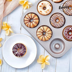 Donut Pan, 12-Cavity Non-Stick Dount Mold Cake Pan Pattern Doughnut Bakeware for Oven Baking (Champagne Gold)