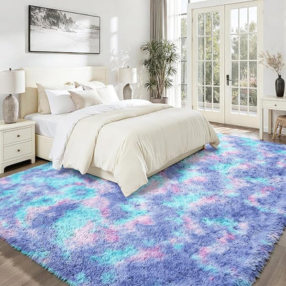 PLHXFR 8x10 Area Rugs Living Room: Fluffy Bedroom Soft Shag Rug Kid Rainbow | - Image 2