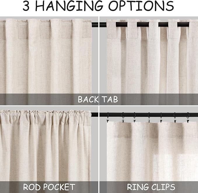 Beige Flax Linen Curtains 90 Inches Long - Image 3
