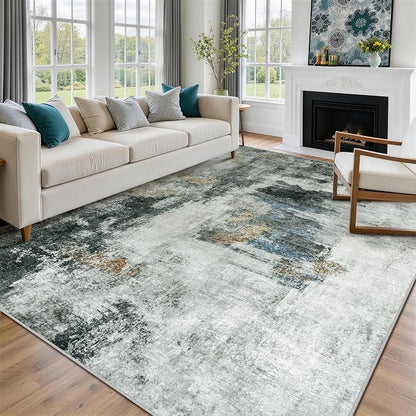 9x12 Area Rugs for Living Room Washable Bedroom Dining Room Black Gold | Modern - Image 9