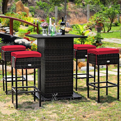 Tangkula 5 Piece Outdoor Rattan Bar Set, Patio Bar Furniture - Image 4