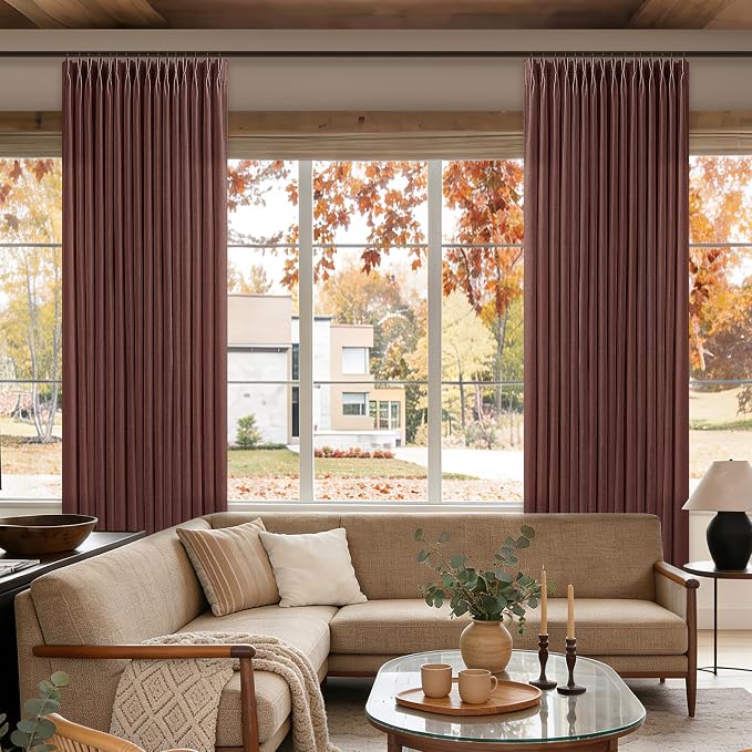 Pinch Pleated Rust Brown Linen Blend Semi Sheer Curtains 105 Inch Length | - Image 7