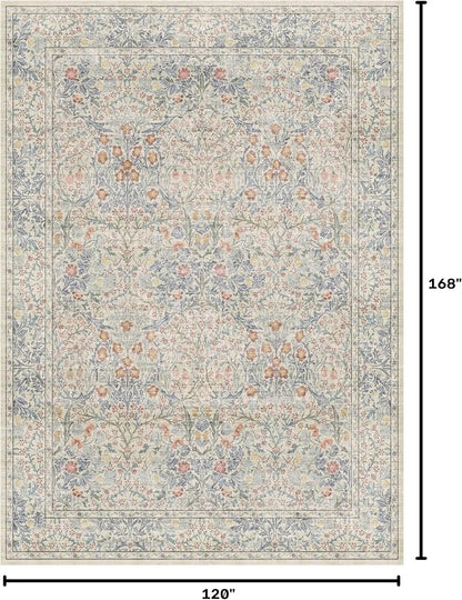 Vintage Washable Beige Blue 10x14 Rug - Image 2