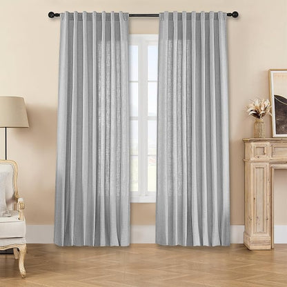 Joydeco Linen Curtains for Living Room, Light Filtering Rod Pocket Back Tab by JOYDECO