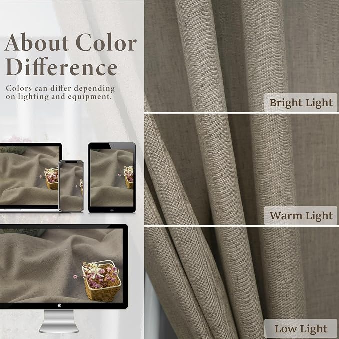 Pitalk Taupe Linen Curtains 63 Inch Length 2 Panels Soft Thick Linen Textured - Image 3