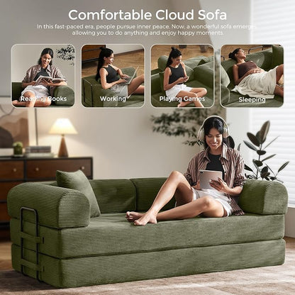79" Convertible Sofa Bed with Fixed-Shape Frame & Removable Armrests, Modular - Image 8