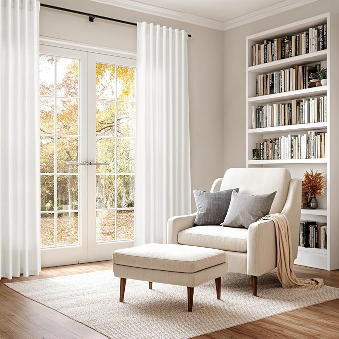 Beige White 102 Inch Linen Curtains - Image 6