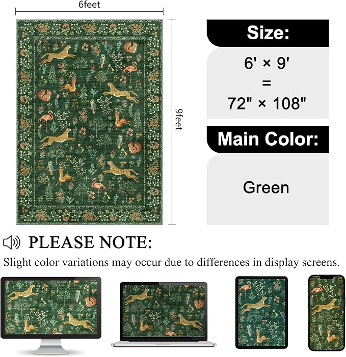 DUKINO 6x9 Area Rug, Washable Animal Living Room Rug Non Slip, Low Pile - Image 2