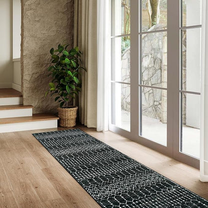 Lahome Moroccan Black Long Runner Washable Hallway Rug, Ultra-Thin Non Slip - Image 9