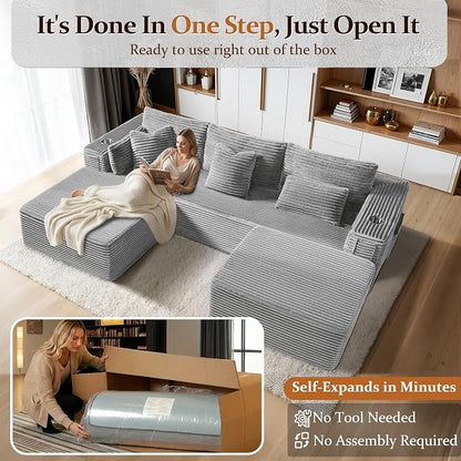 108" Oversized Cloud Sectional Couch, Comfort U Shaped Boneless Couch - Image 5