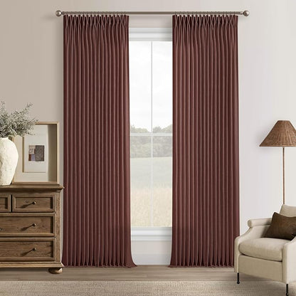 Pinch Pleated Curtains 90 Inch Long Thick Linen Rust Brown Semi Sheer Curtain by Twodrapes