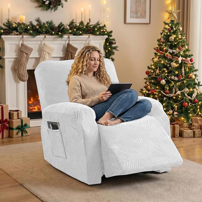 Oversized Recliner Chair Covers, 4-Piece Stretch Geometric Strokes Jacquard - Image 5