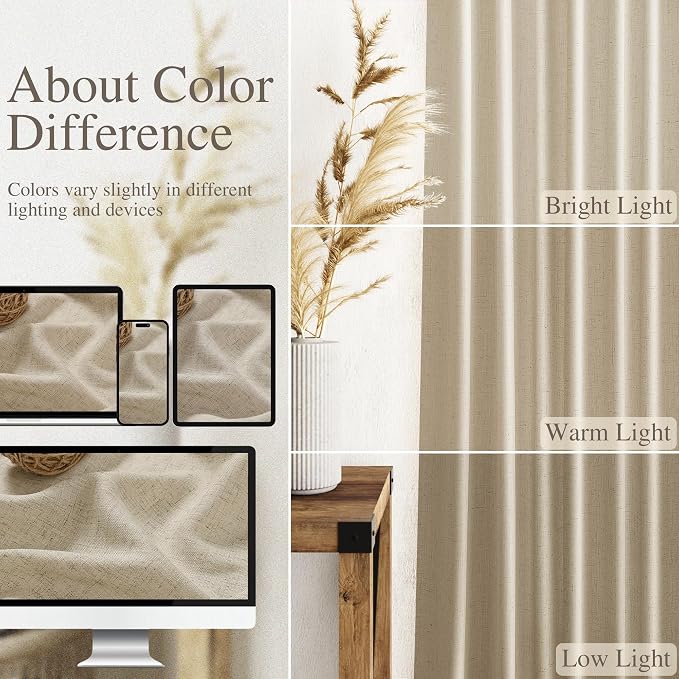 Eggshell Beige Linen Curtains for Living Room 100 Inches Long Light Filtering - Image 3