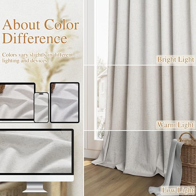 Natural Extra Long 100% Black Out Curtains 120 Inch Length 2 Panels Set - Image 7