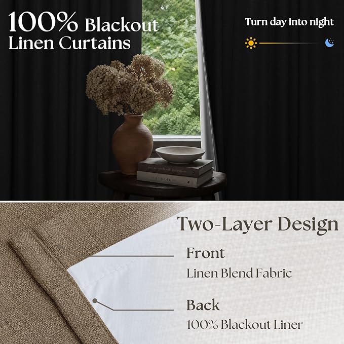 Latte 96 Inch Pinch Pleated Blackout Linen Curtains - Image 7