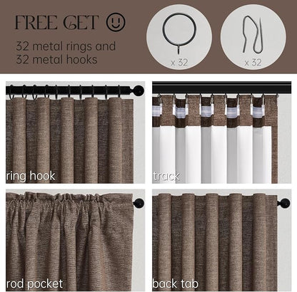 102 Inch Length Linen Blackout Bedroom Curtains Dark Brown Back Tab Pleat - Image 4