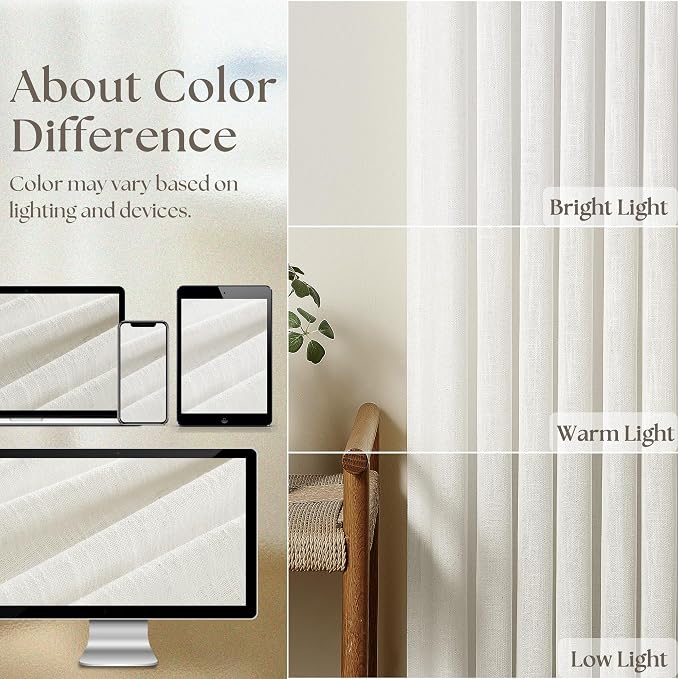 Extra Wide Pinch Pleat 84 Inch Curtains 60 Inch Wide Beige White | Memory - Image 3