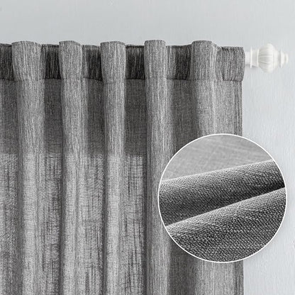 MYSKY HOME Living Room Curtains Semi Sheer Light Filtering Privacy Drapes Linen - Image 9