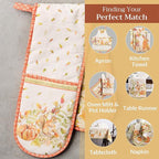 Maison d' Hermine Double Oven Mitts 100% Cotton 7"x35" Double Oven Mitt Heat Resistant BBQ Cooking Gloves with Loop, Baking, Grilling, Home, Kitchen, Handling Hot Pans (Pumpkin Passion)
