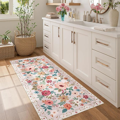 DUKINO 2x5 Runner Rug, Floral Washable Rug - Image 3