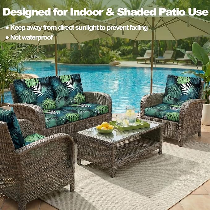 CALBODE 14 Pcs Stretch Outdoor Seat Cushion Covers, Breathable, Indoor/Outdoor - Image 5